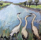 Original art for sale at UGallery.com | Heron Bathing by Mary Pratt | $75 | oil painting | 4' h x 4' w | thumbnail 1