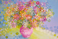 Original art for sale at UGallery.com | Flowers in Pink Vase by Natasha Tayles | $1,000 | acrylic painting | 24' h x 36' w | thumbnail 1