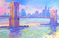 Original art for sale at UGallery.com | Evening Colors of the City (Brooklyn Bridge) by Suren Nersisyan | $1,475 | oil painting | 24' h x 36' w | thumbnail 1