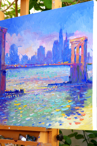 Evening Colors of the City (Brooklyn Bridge) by Suren Nersisyan |   Closeup View of Artwork 