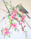 Original art for sale at UGallery.com | Titmouse and Sakura (Cherry Blossom) by Suren Nersisyan | $350 | watercolor painting | 14' h x 11' w | thumbnail 1