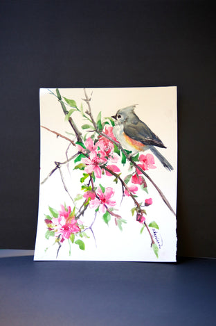 Titmouse and Sakura (Cherry Blossom) by Suren Nersisyan |  Side View of Artwork 