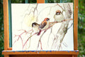 Original art for sale at UGallery.com | Sun and Sparrows by Suren Nersisyan | $325 | watercolor painting | 12' h x 15.5' w | thumbnail 3