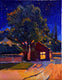 Original art for sale at UGallery.com | Small House and Big Tree (midnight in burbs) by Suren Nersisyan | $450 | oil painting | 14' h x 11' w | thumbnail 1