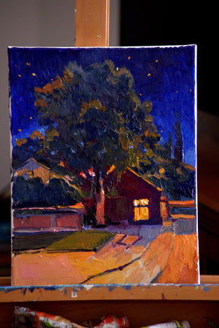 Small House and Big Tree (midnight in burbs) by Suren Nersisyan |  Side View of Artwork 