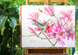 Original art for sale at UGallery.com | Hummingbird and Pink Magnolia Flowers by Suren Nersisyan | $400 | watercolor painting | 19' h x 24' w | thumbnail 3