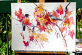 Original art for sale at UGallery.com | American Robins and Maple Tree by Suren Nersisyan | $375 | watercolor painting | 18' h x 24' w | thumbnail 2