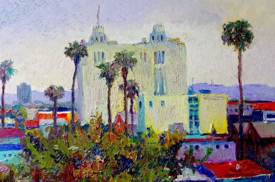 Oil painting los store angeles sunset hollywood palm trees impressionism