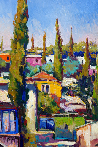 Mediterranean Landscape with Cypress Trees by Suren Nersisyan |   Closeup View of Artwork 