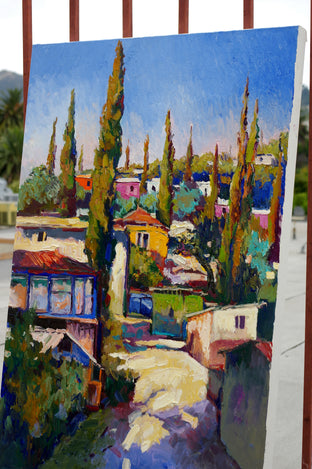 Mediterranean Landscape with Cypress Trees by Suren Nersisyan |  Side View of Artwork 