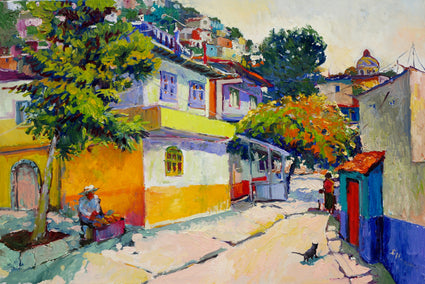 oil painting by Suren Nersisyan titled Street in Old Town, Mexico