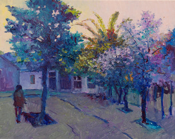 oil painting by Suren Nersisyan titled Purple Evening in California