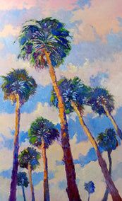 oil painting by Suren Nersisyan titled Palm Trees from the Beach and Soft Evening Sky