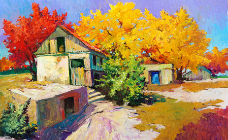 oil painting by Suren Nersisyan titled Fall and Old Farm House