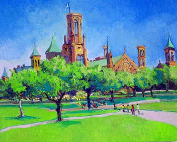 oil painting by Suren Nersisyan titled Smithsonian Castle in Washington DC, Noon