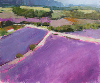 acrylic painting by Janet Dyer titled Lavender Farm, Provence