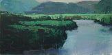 Original art for sale at UGallery.com | Marsh, Misty Day by Janet Dyer | $700 | acrylic painting | 12' h x 24' w | thumbnail 1