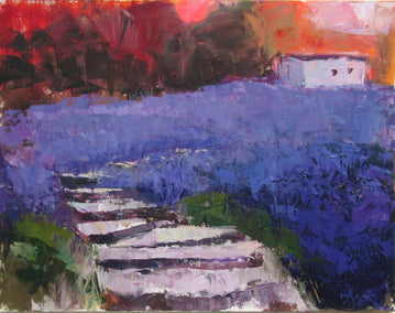 acrylic painting by Janet Dyer titled Steps Through Lavender