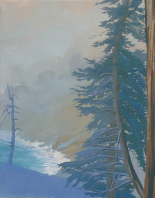 oil painting by Jesse Aldana titled Redwoods on a Foggy Coast