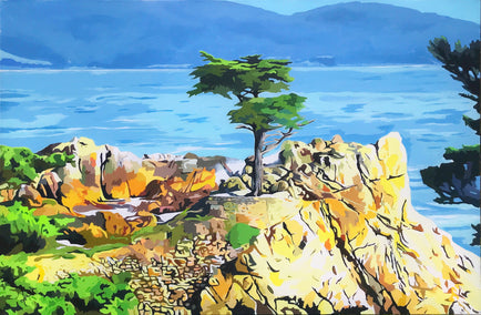 acrylic painting by John Jaster titled Costal Impressions - The Lone Cypress