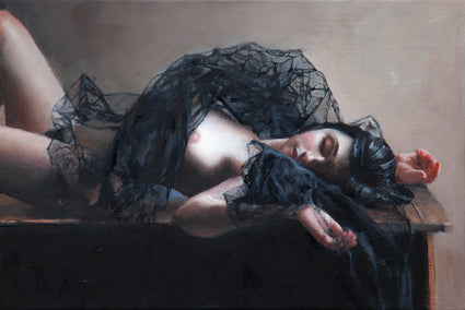 oil painting by John Kelly titled Woman in Black Tulle