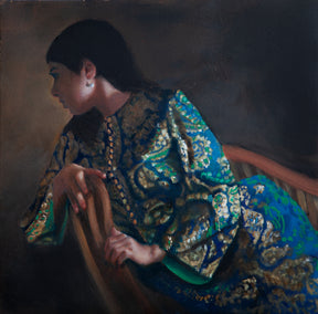 oil painting by John Kelly titled Woman in Blue and Green