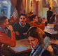 Original art for sale at UGallery.com | Budapest Cafe in Winter by Jonelle Summerfield | $950 | oil painting | 16' h x 20' w | thumbnail 4