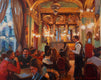 Original art for sale at UGallery.com | Budapest Cafe in Winter by Jonelle Summerfield | $950 | oil painting | 16' h x 20' w | thumbnail 1