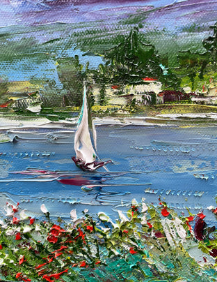 Across Lake Como by Lisa Elley |   Closeup View of Artwork 