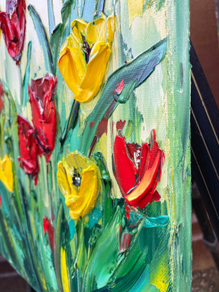 Springtime Tulips by Lisa Elley |  Side View of Artwork 