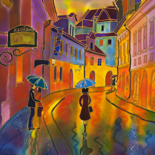 Moon Eclipse, Night Street in Prague by Yelena Sidorova |   Closeup View of Artwork 