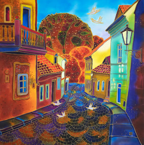 mixed media artwork by Yelena Sidorova titled Golden Street, Prague