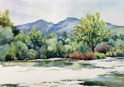 watercolor painting by Catherine McCargar titled Mt. Diablo Across the Pond