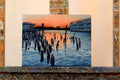 Original art for sale at UGallery.com | Hudson River Sunset and the Ghost of Pier 56 by Nick Savides | $875 | oil painting | 9' h x 12' w | thumbnail 3