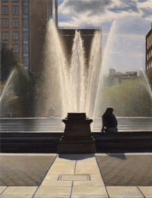 oil painting by Nick Savides titled The Fountain in Washington Square