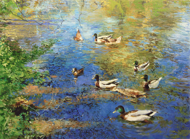 oil painting by Onelio Marrero titled Ducks on the River