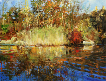 oil painting by Onelio Marrero titled Reeds and Reflections