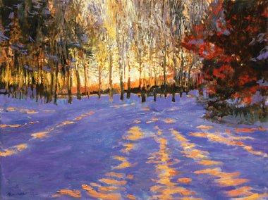 oil painting by Onelio Marrero titled Sunset on the River Trail