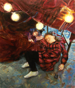 oil painting by Onelio Marrero titled Under the Table and Dreaming