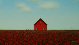 Poppies by the Red Barn by Sharon France |  Side View of Artwork 