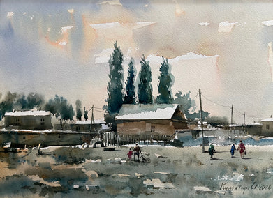 watercolor painting by Rashid Kulbatyrov titled My House