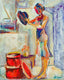 Original art for sale at UGallery.com | Red Hatboxes by Sharon Sieben | $725 | acrylic painting | 20' h x 16' w | thumbnail 1