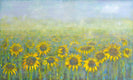 Original art for sale at UGallery.com | Misty Sunflowers by Sally Adams | $5,350 | acrylic painting | 36' h x 60' w | thumbnail 1