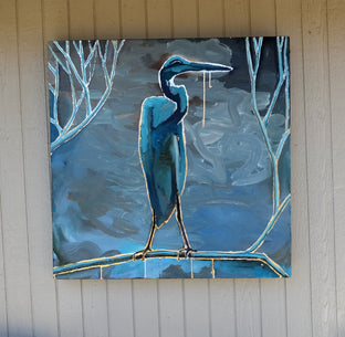 Blue Heron on Blue by Scott Dykema |  Side View of Artwork 