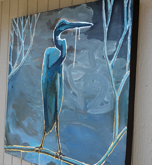 Blue Heron on Blue by Scott Dykema |   Closeup View of Artwork 