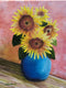 Original art for sale at UGallery.com | Sunflowers in Blue Vase by Shela Goodman | $300 | oil painting | 14' h x 11' w | thumbnail 1