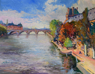 oil painting by Suren Nersisyan titled River Seine in Paris, Fall