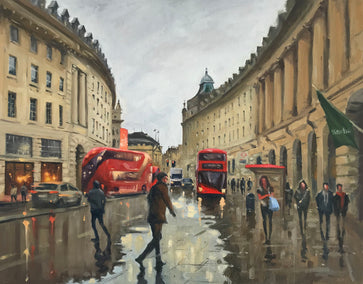 oil painting by Swarup Dandapat titled After Rain in Regent Street