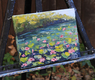 Water Lilies by Lisa Elley |  Side View of Artwork 