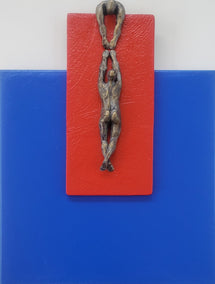 mixed media artwork by Yelitza Diaz titled Climber on Red N Blue Square.